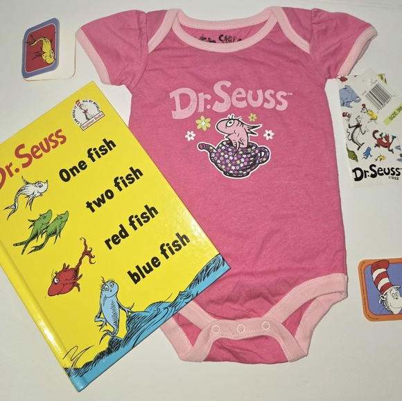 Dr. Seuss Baby Girl Onesie and One Fish Two Fish Book Gift Bundle - Picture 1 of 4